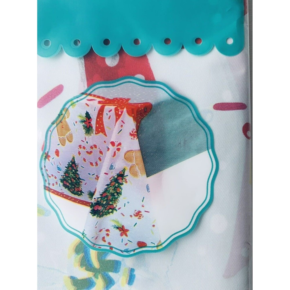 2 The Pioneer Woman Gingerbread Man Plastic Table Covers 54x108 Red Polka Teal - Picture 13 of 14